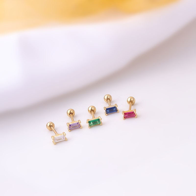 Thumbnail: 20G Cartilage Tiny Stud Earring, Emerald Stud Earrings | HSPJ654