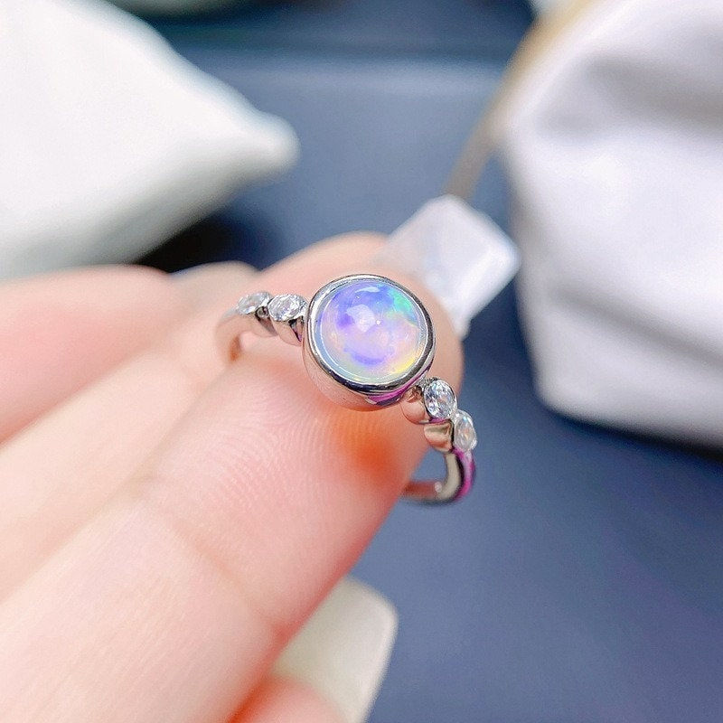 縮圖：18K Gold Opal Bezel Ring, Anxiety Ring, October Birthstone | FME - R411