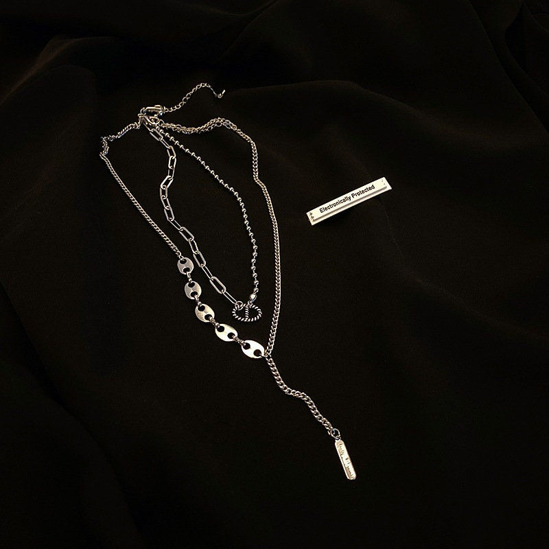 縮圖：Stylish Asymmetric Layered Paperclip Necklace, Neutral Punk Necklace | HN894