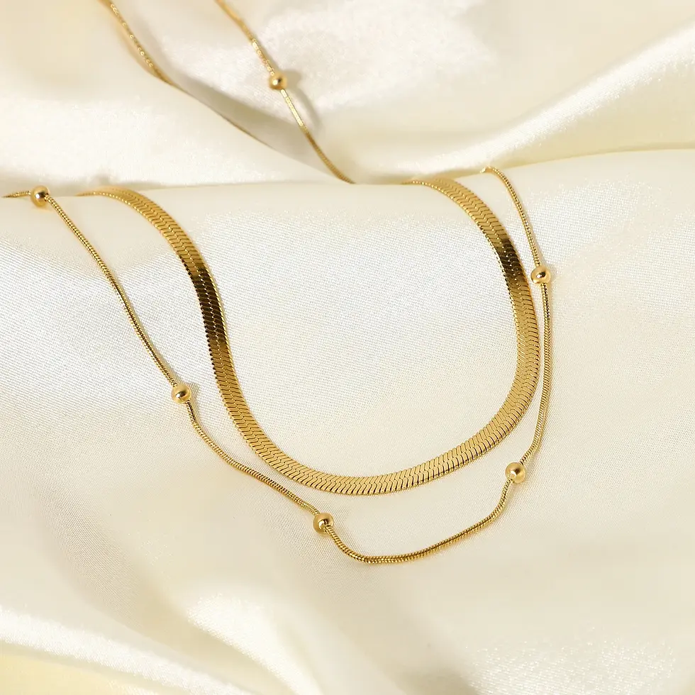 Thumbnail: Kailey Layering Gold Chain Necklace, Gold Bead Chain, Snake Chain | JDN627