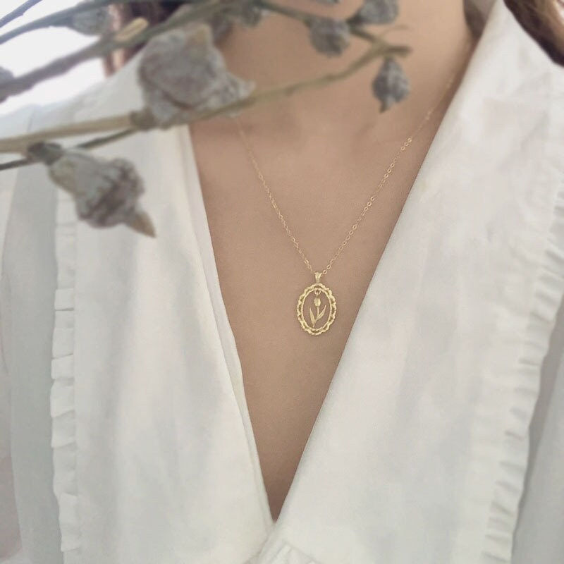 Miniature : 925 Sterling Silver Tulip Necklace, Tulip Flower Necklace | SX268