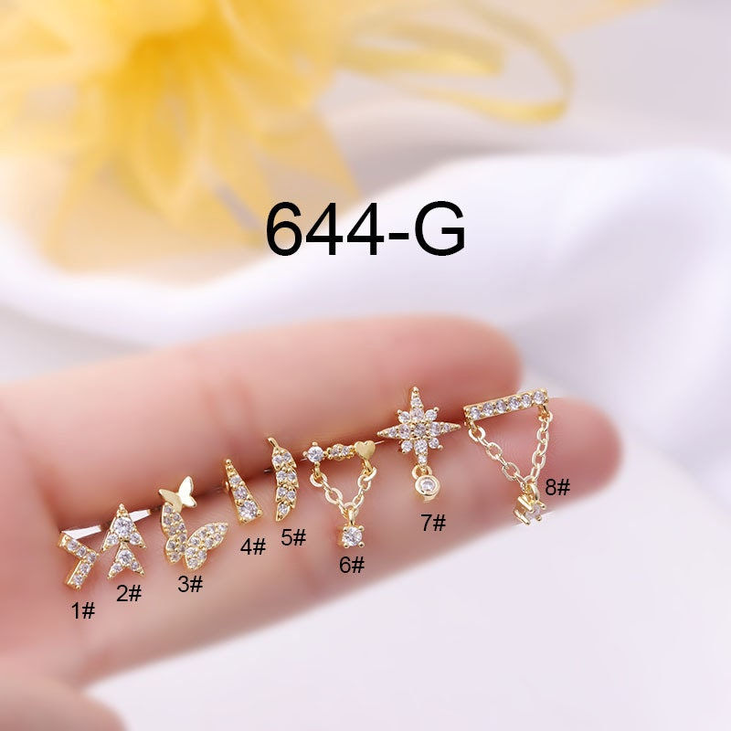 Thumbnail: 20G Cartilage Tiny Stud Earring, Chain Earrings, Butterfly Earrings | HSPJ644
