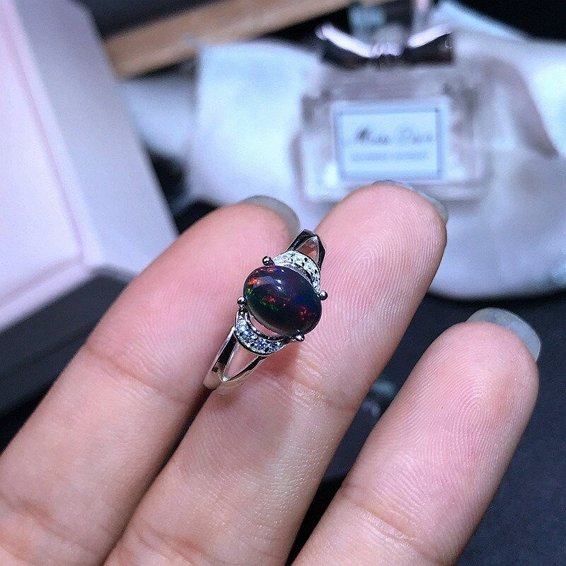 縮圖：925 Silver Natural Black Opal Ring, Opal Black Gemstone Ring | FME - R376