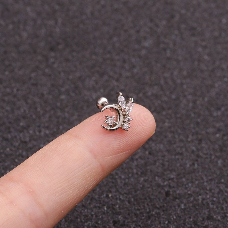 Thumbnail: 20G Cartilage Tiny Stud Earring, Moon and Star Earrings | HSPJ1979