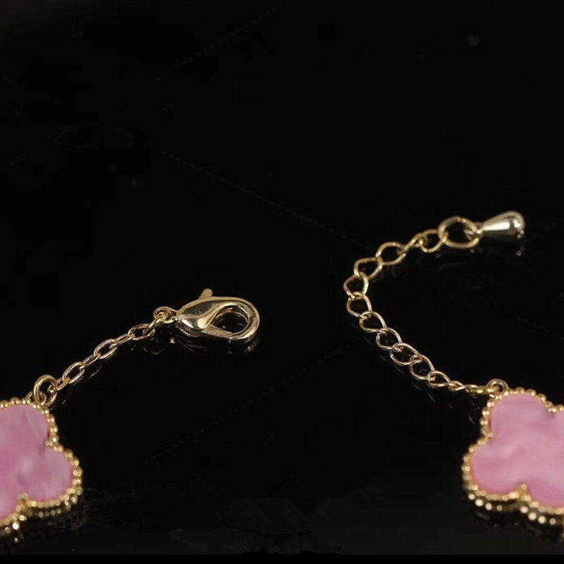 Miniaturbild: Cute Pink Clover Chain Bracelet, Flower Bracelet, Flower Jewelry | A8493