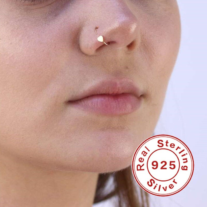 Thumbnail: 926 Sterling Silver Small Nose Ring & Nose Stud, Cartilage Earrings | HC037