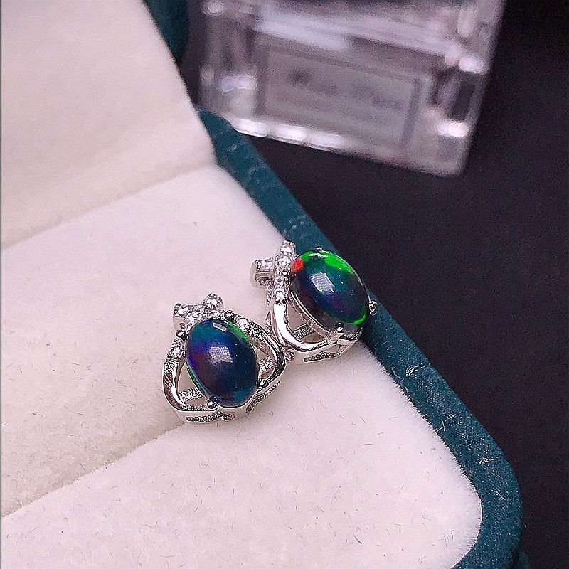 Thumbnail: 925 Silver Black Opal Earrings, Black Opal Jewelry, Black Opal Stud | FME - E128