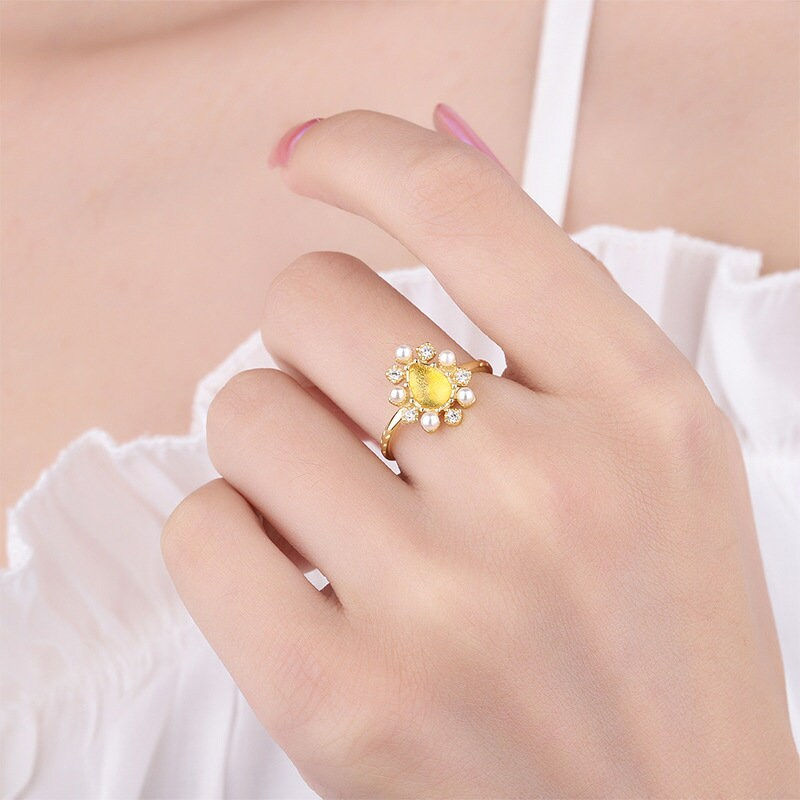 Thumbnail: Natural Amber Stud Earrings Set, Amber Jewelry, Amber Ring | HJZB-254