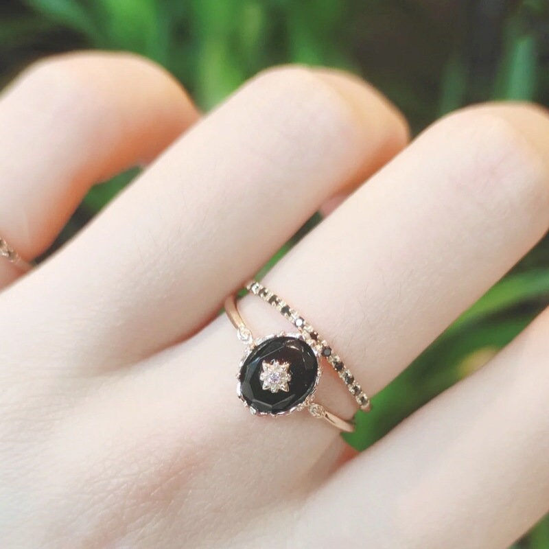 Miniaturbild: 925 Silver Natural Garnet Black Agate Necklace Ring Jewelry Set | HJZB-378