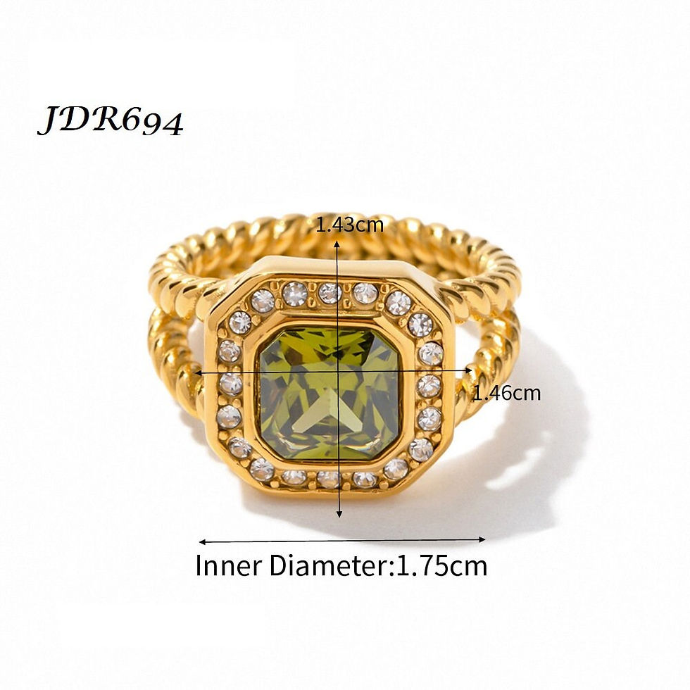 縮圖：18K Gold Plated Stainless Steel Green CZ Ring, Gold Ring, Green Ring | JDR694