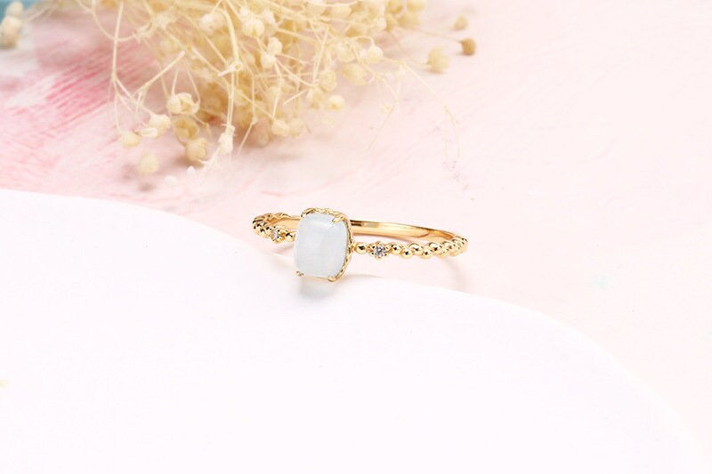 Thumbnail: 925 Silver 14K Gold Natural Square Aquamarine Crystal Ring | HJZB-253