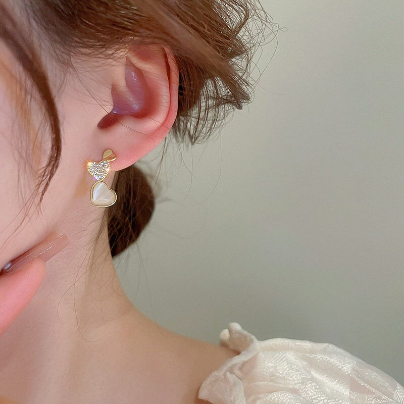 縮圖：Cat's Eye Stone Stud Earrings, Heart Earrings, Delicate Earrings | HE1294
