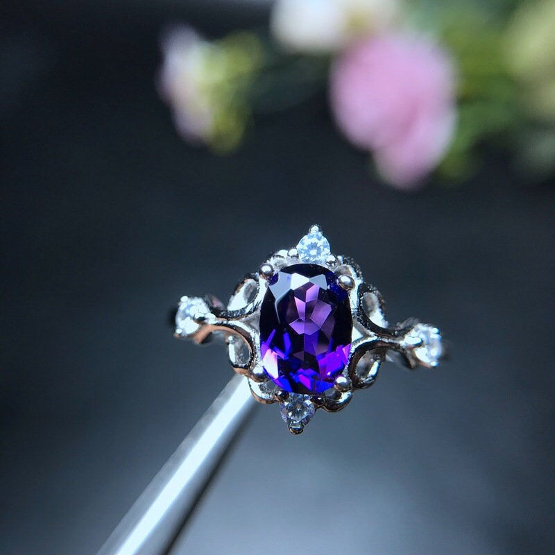 Thumbnail: 18K Gold Amethyst Vintage Ring, February Ring, Flowery Ring | FME - R048
