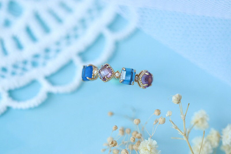 Thumbnail: 925 Silver 14K Gold Vermeil Natural Amethyst Ring | HJZB-208