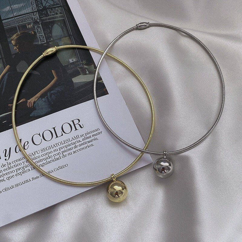 縮圖：Stylish Minimalist Silver Metal Ball Necklace, Herringbone Necklace | HN1264