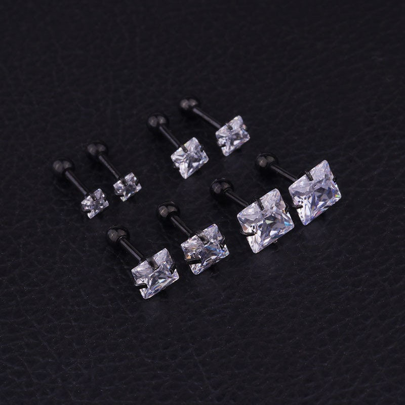 Miniature : 16G Cartilage Tiny Stud Earring, Diamond Square Earrings | ER8534-3