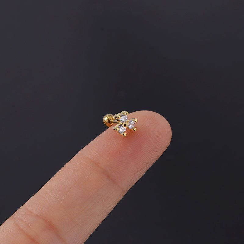 縮圖：20G Cartilage Tiny Stud Earring, Flat Back Earrings, Diamond Earrings | HSPJ304