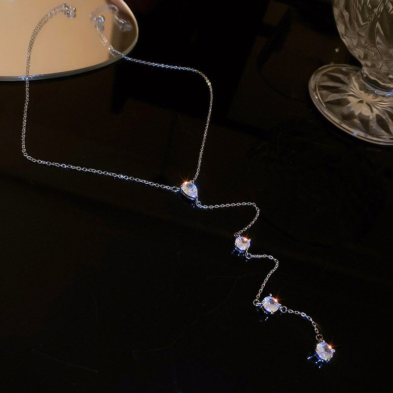 Thumbnail: Sexy Women Teardrop CZ Tassel Necklace, Long Tassel Necklace | HN2188