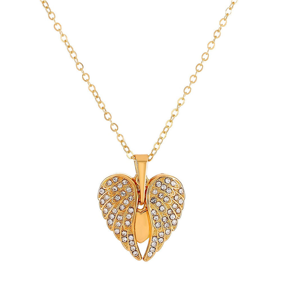 Thumbnail: Gold Angel Wing Heart Necklace, Angel Wing Necklace, You Are My Angel | JW115