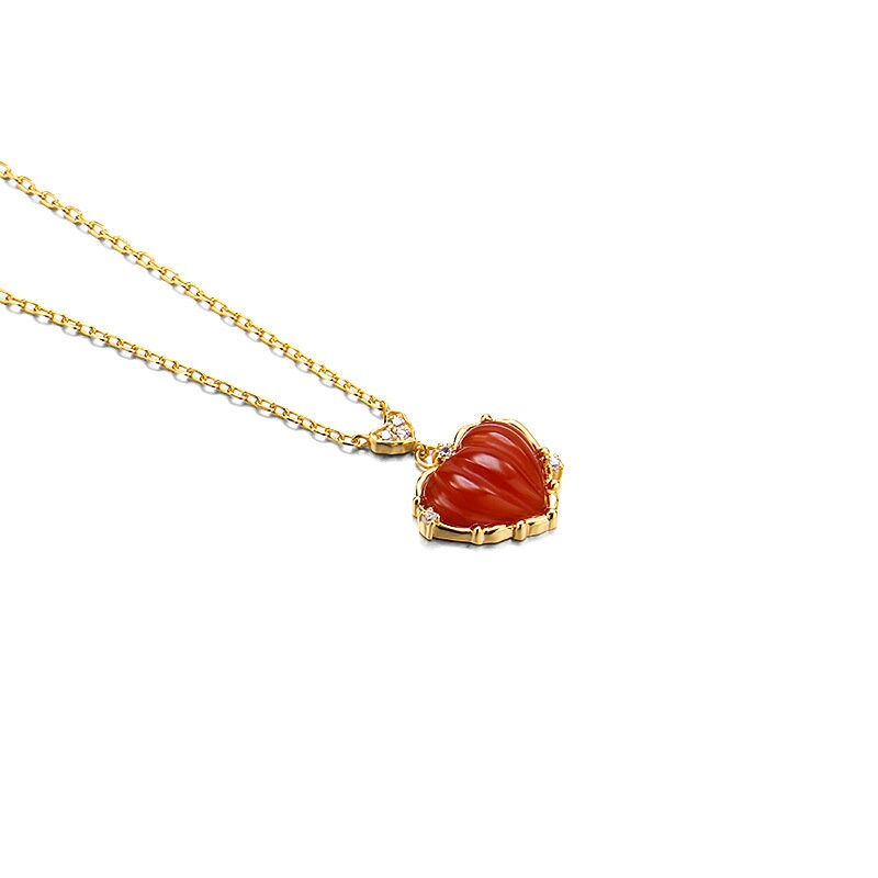 Miniature : S925 Heart Red Agate Pendant Necklace, Red Agate Necklace | YCD026