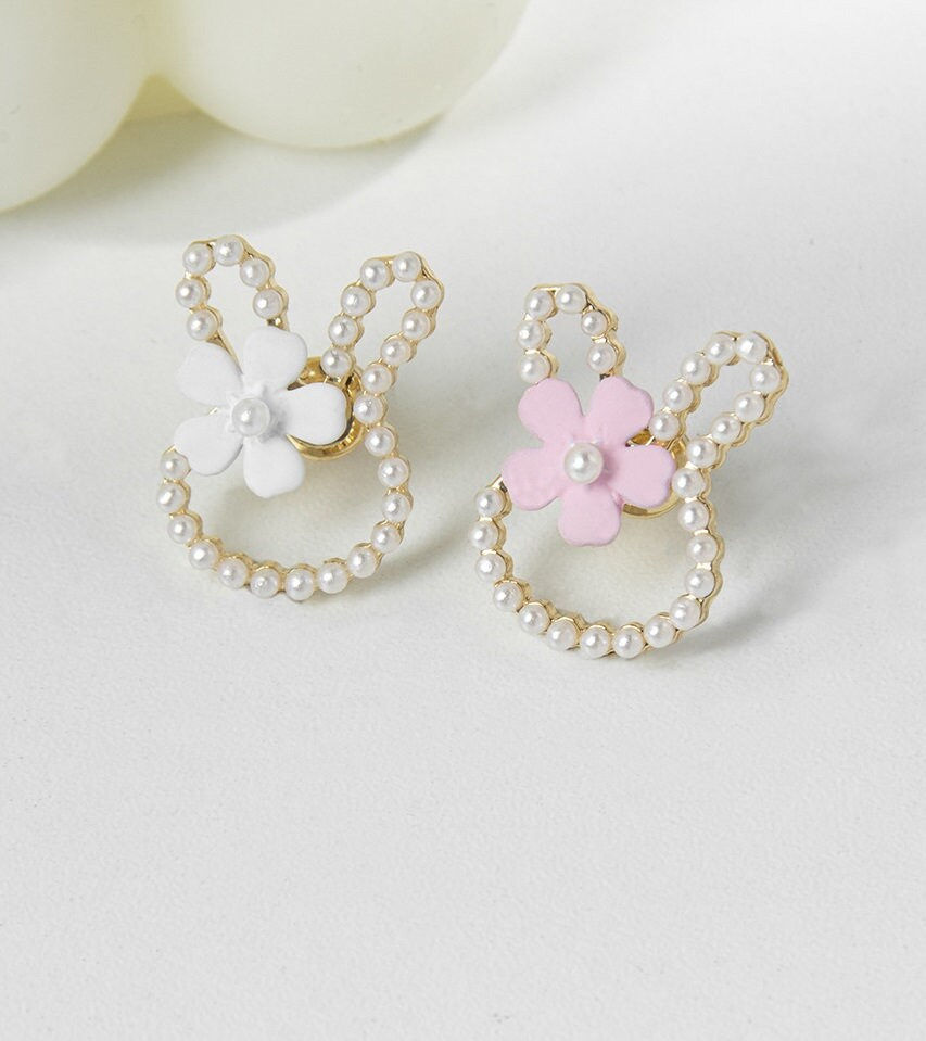 縮圖：Easter Rabbit Stud Earrings, easter Earrings, Pearl Stud Earrings | EE003