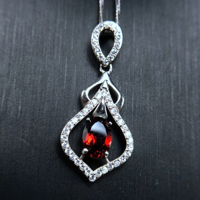 Miniature : 18K Platinum Garnet Pendant Necklace, Birthstone Necklace | FME - N033
