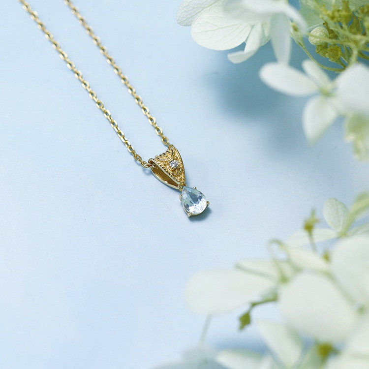 Thumbnail: Natural Blue Topaz Necklace, Teardrop Crystal Necklace | HJZB-163