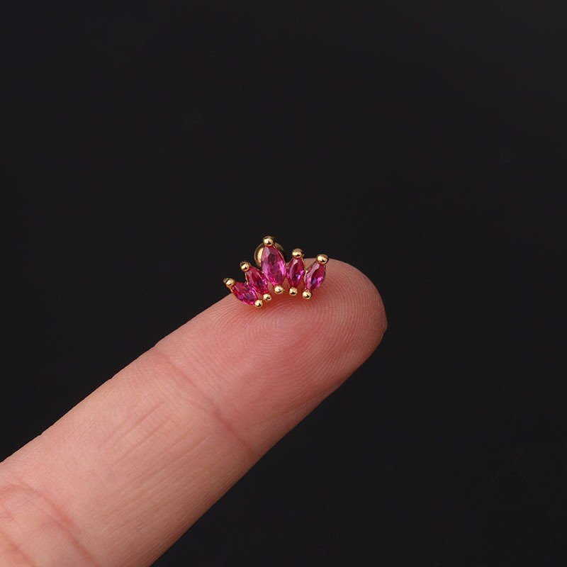 Thumbnail: 20G Cartilage Tiny Stud Earring, Crown Opal Stud Earrings | HSPJ287