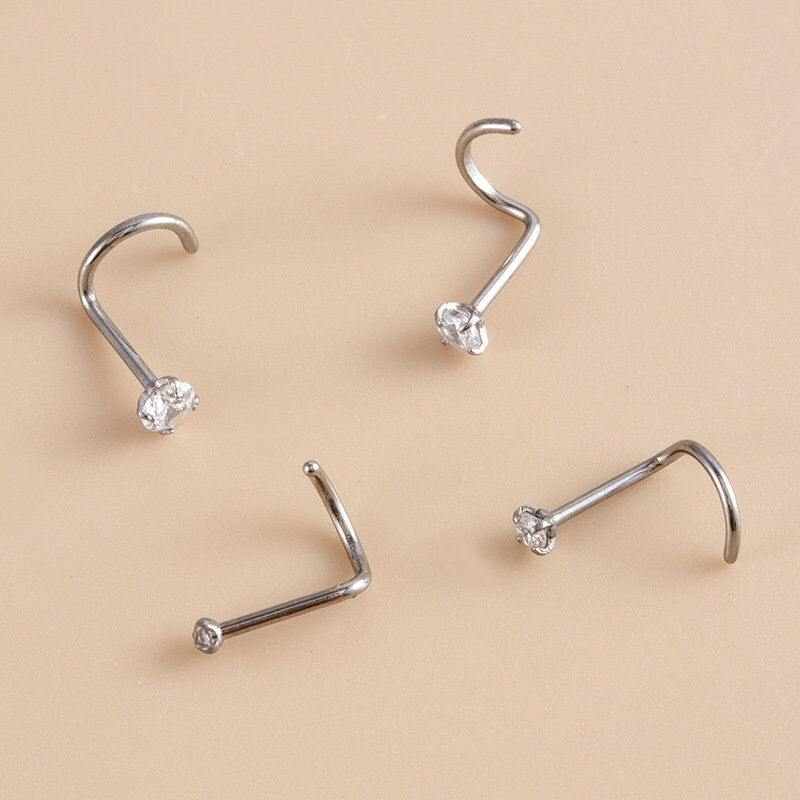 Thumbnail: 18K Silver Titanium Small Nose Ring & Nose Stud, S-shaped Nose Studs | HSPJ533