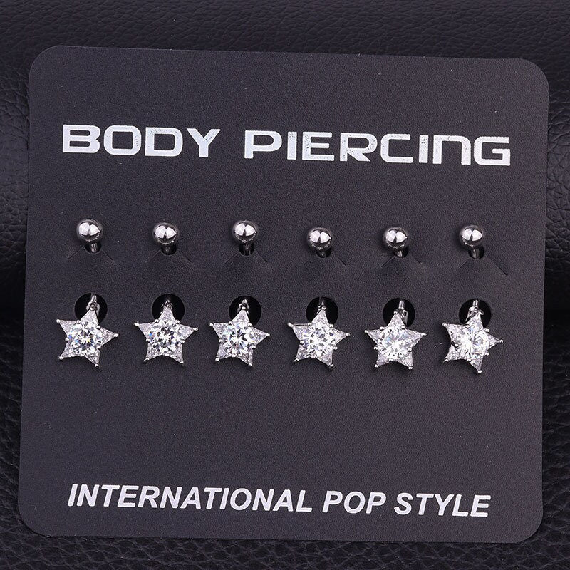 Thumbnail: Surgical Steel Belly Ring, Body Jewelry, Silver Star Navel Ring | HSBJ1709114