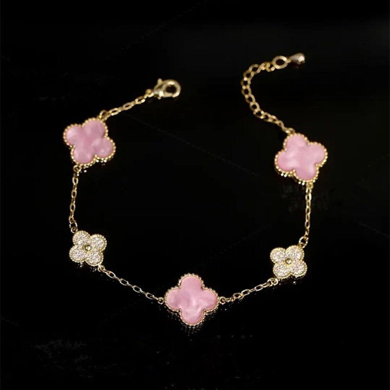 Miniaturbild: Cute Pink Clover Chain Bracelet, Flower Bracelet, Flower Jewelry | A8493