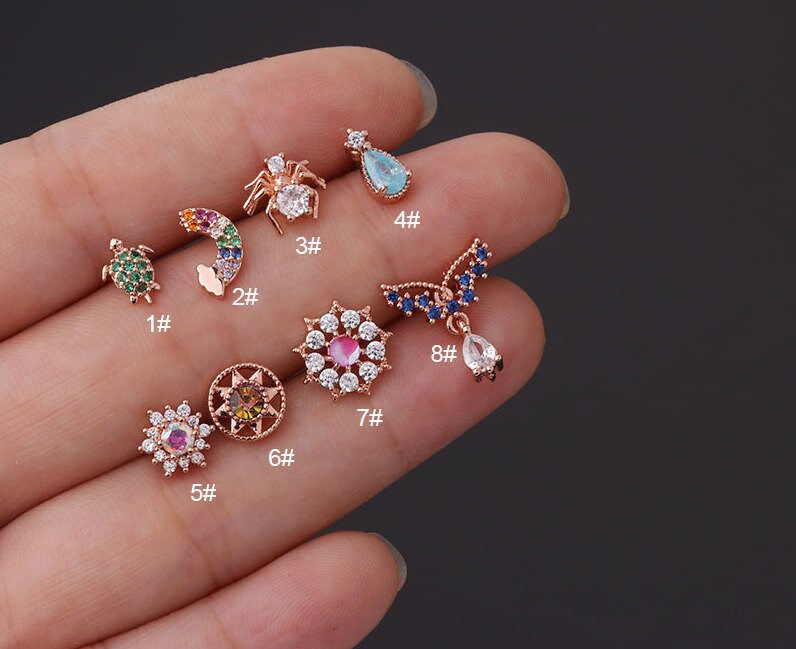 Miniaturbild: 20G Cartilage Tiny Stud Earring, Emerald Stud Earrings | HSPJ603