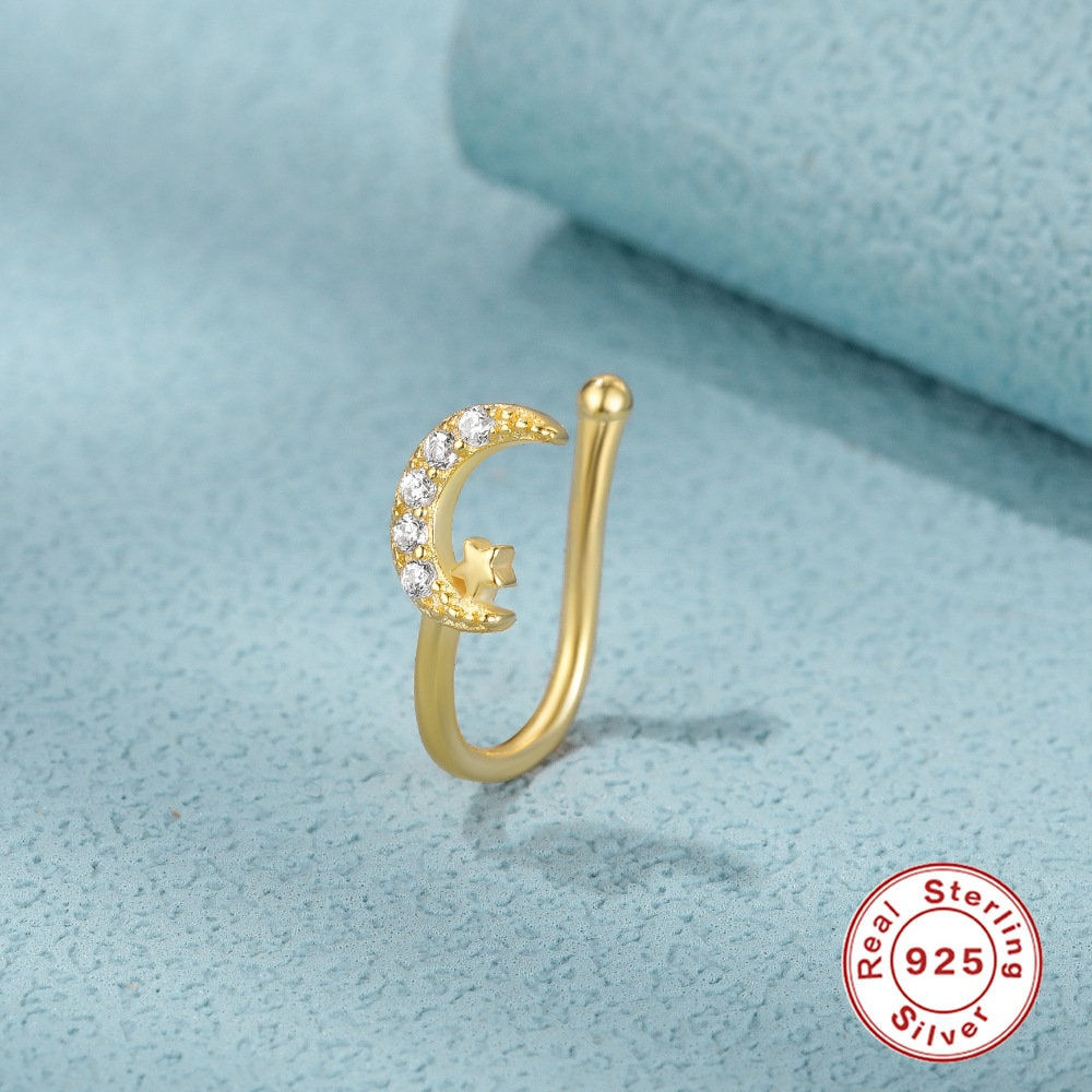 925 Sterling Nose Cuff, Moon Star Nose Cuff, Clip On Nose Ring | HC017