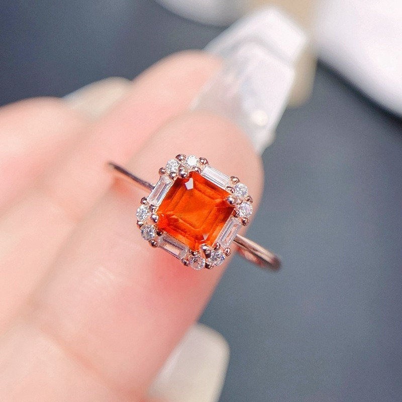 Thumbnail: 18K Gold Spessartite Radiant Ring, January Birthstone, Promise Ring | FME - R359
