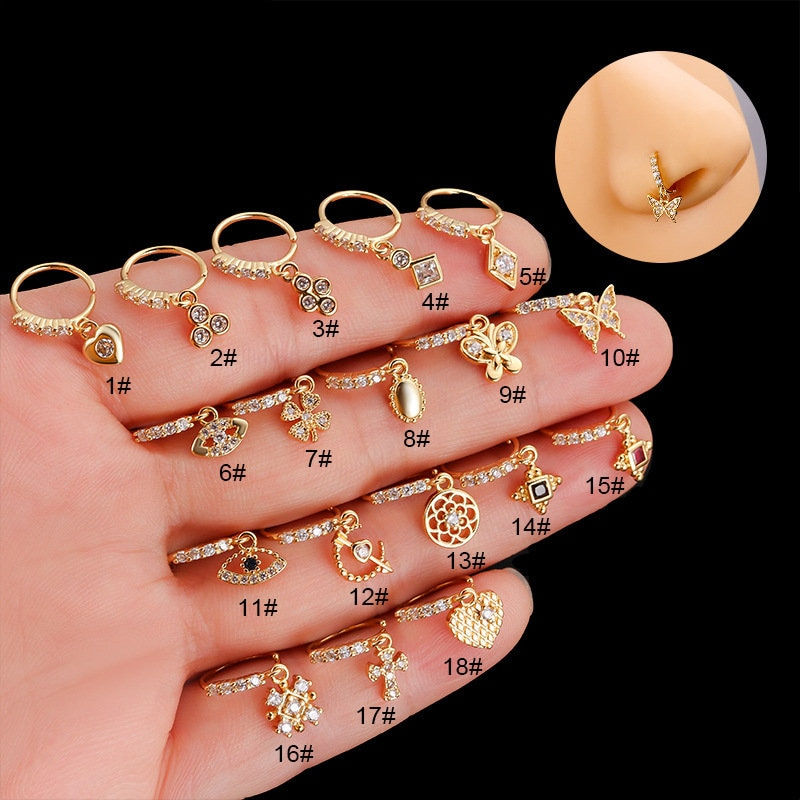 Thumbnail: 18K Gold Nose Cuff, 20G Cartilage Earring, Flat Back Earrings | CA001