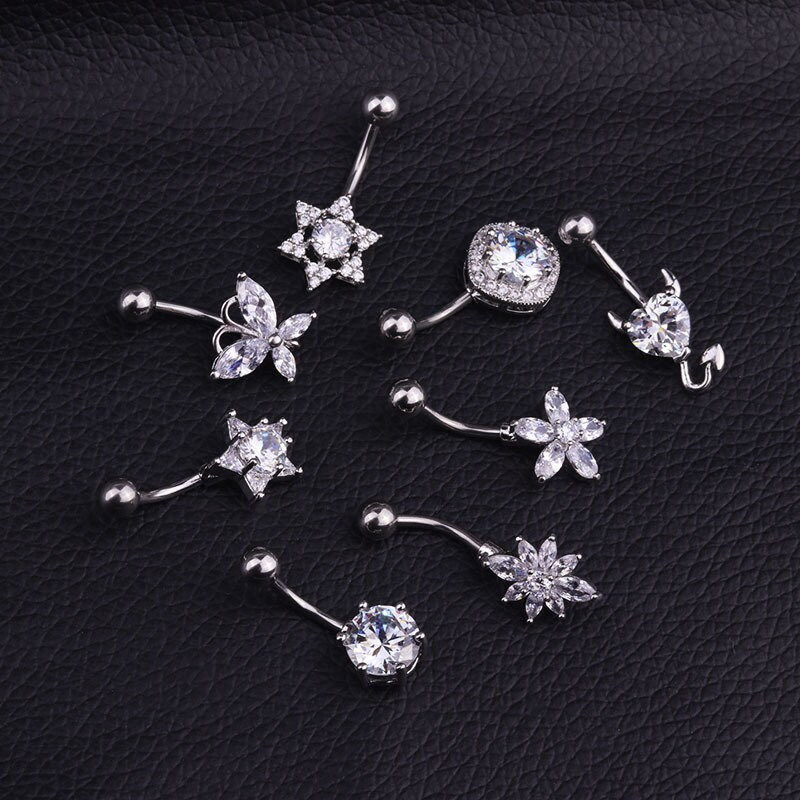 Thumbnail: 14G Surgical Steel Belly Ring,Sparkle Body Ring,Butterfly Navel Ring | HSBR18616