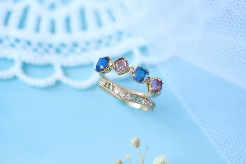 Thumbnail: 925 Silver 14K Gold Vermeil Natural Amethyst Ring | HJZB-208