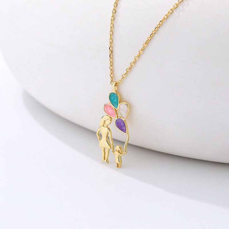 Miniature : S925 Gold Plated Mom and Child Necklace, Colorful Necklace | A2887