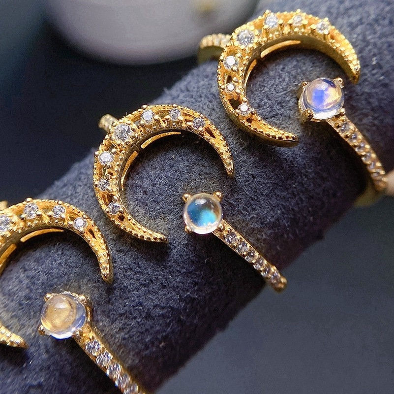 Thumbnail: 18K Gold Moonstone Ring, 925 Sterling Silver Ring | FMER067