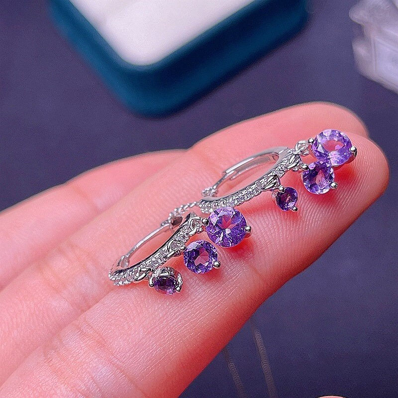 Thumbnail: 18K Platinum Amethyst Huggies Hoop,Aquarius Earring,Bestie Gift | FME - E057