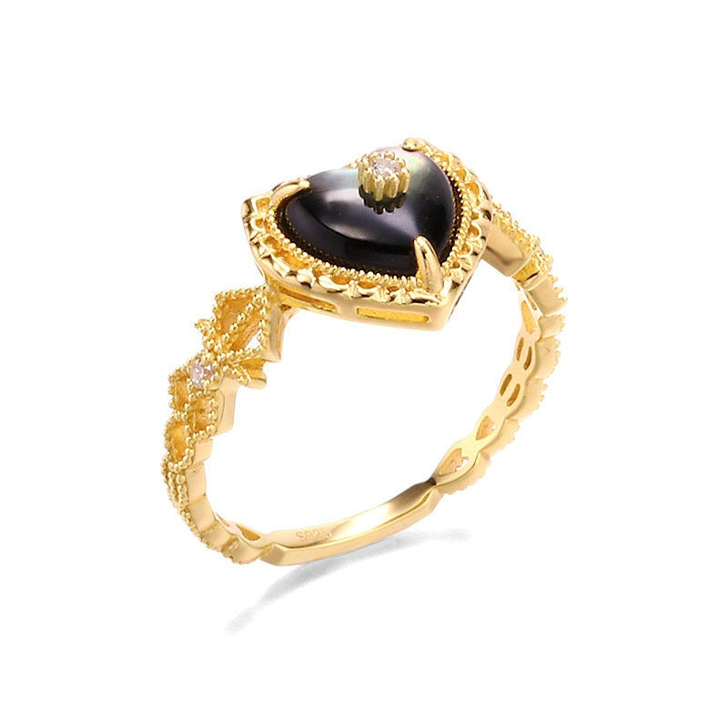 Thumbnail: Vintage Heart Pinctada Nigra Ring, Black Pearl Ring, Anniversary Ring | TB1286