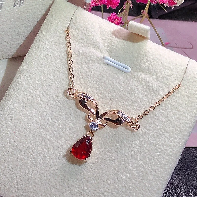 Rose Gold Red Ruby Necklace