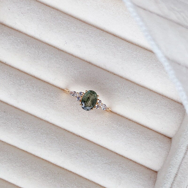 縮圖：Natural Rutilated Quartz Oval Ring, Green Quartz Ring, Quartz Jewelry | TB1706