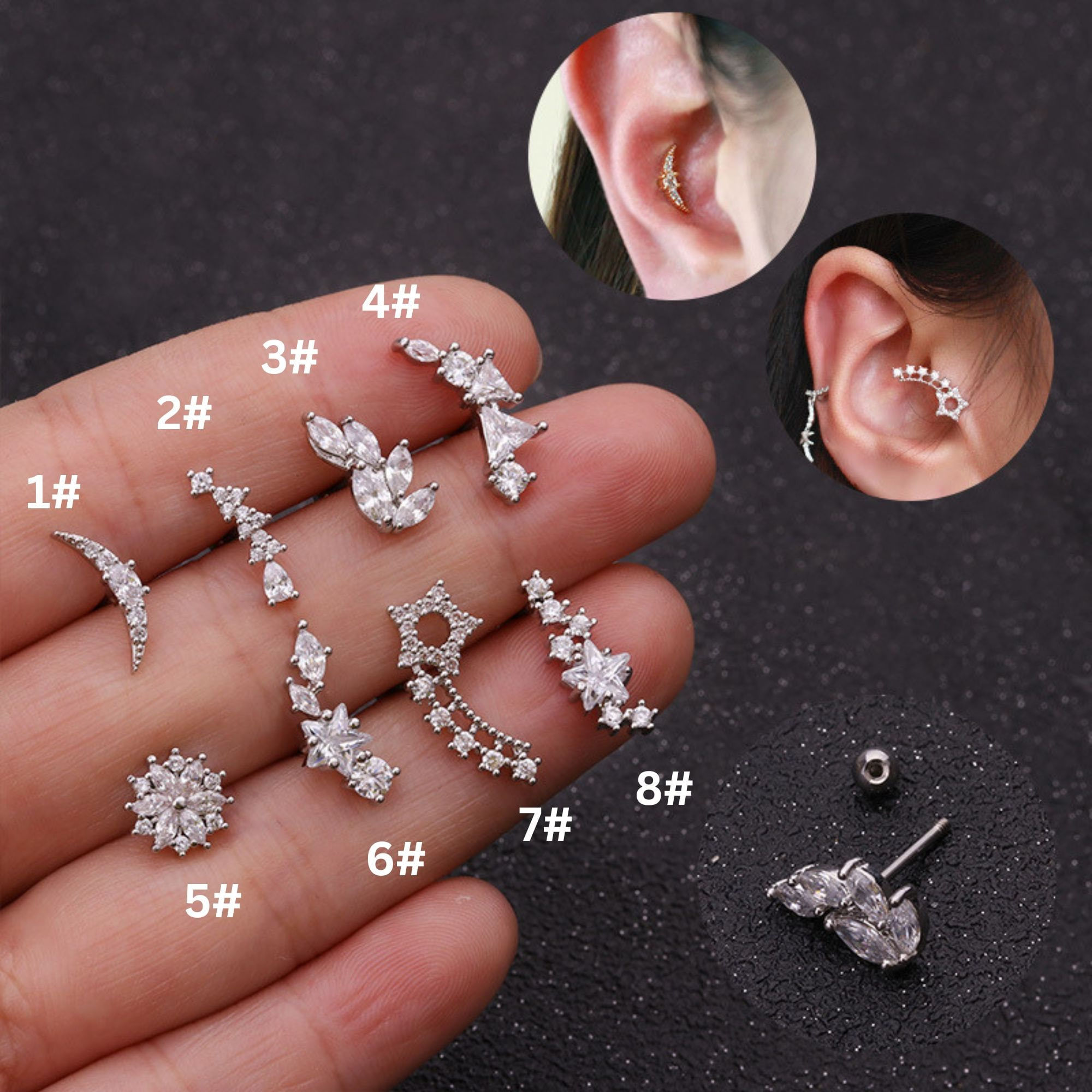 20G Cartilage Tiny Stud Earring, Bar Earrings, Star Stud Earrings | HSPJ1916