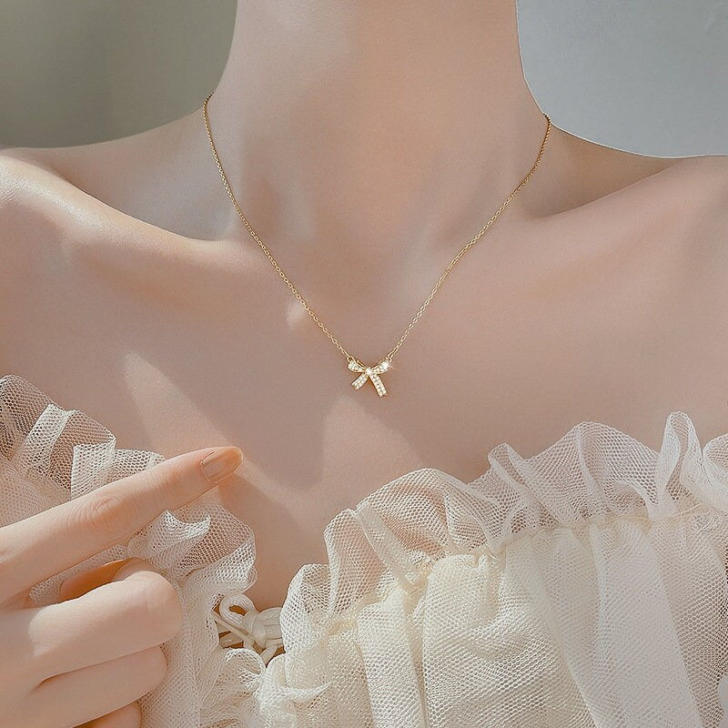 Thumbnail: Silver Bow Necklace, Versatile Necklace, Bow Tie Necklace | XY1881