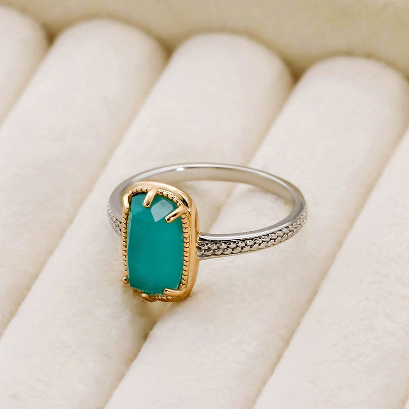 Thumbnail: 925 Silver Natural Turquoise and Clear Quartz Ring, Turquoise Jewelry | TB2220