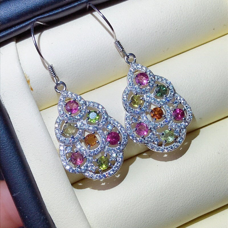 Thumbnail: 925 Silver Tourmaline Dangle Earrings, Tourmaline Earrings | FME - E247