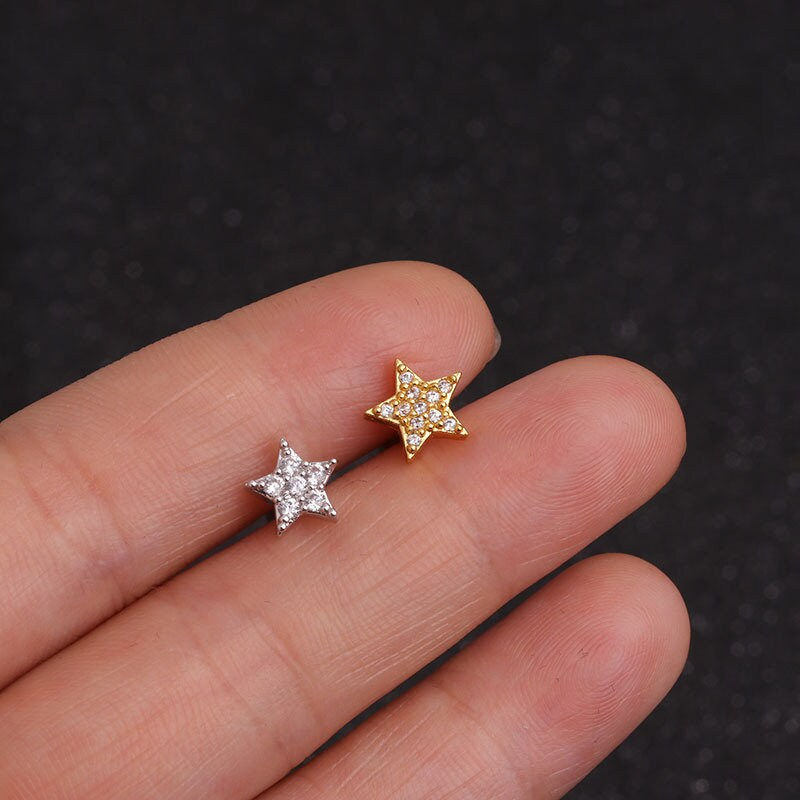 Thumbnail: 16G Cartilage Tiny Stud Earring, Surgical Steel Earrings | HSPJ19115