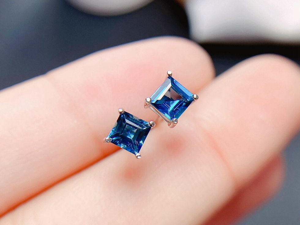 Thumbnail: 925 Silver London Blue Topaz Stud Earrings, Blue Topaz Earrings | FME - E084