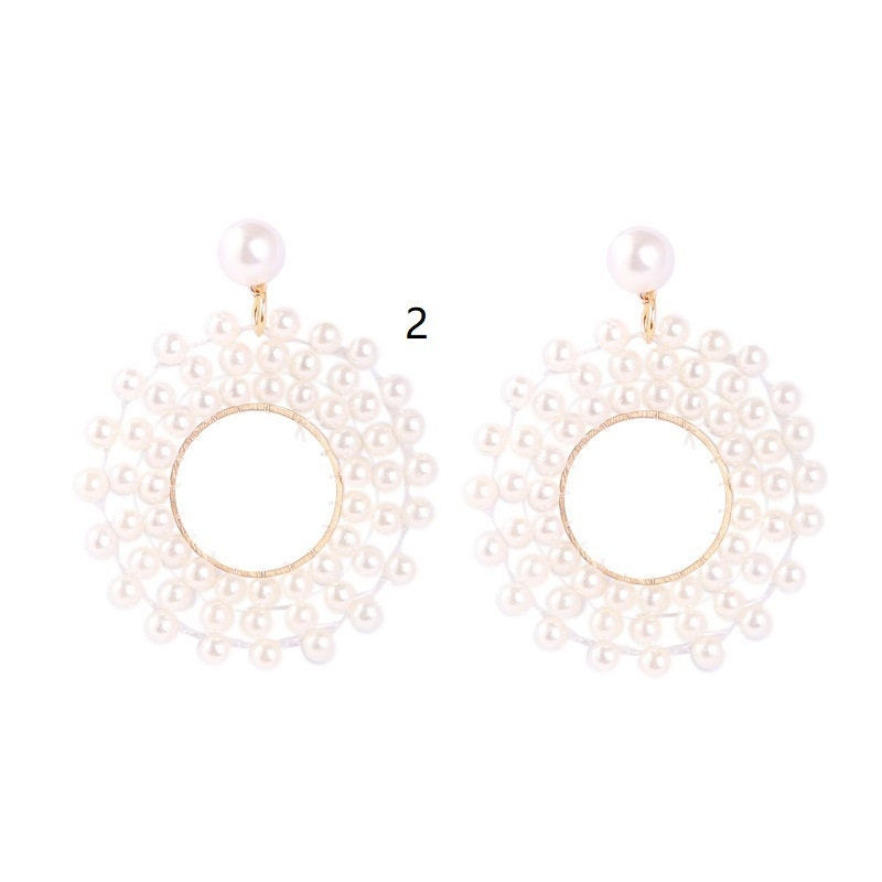 Thumbnail: Boho Style Gemetric Shape Dangle Earrings with Pearl Beads | E8291